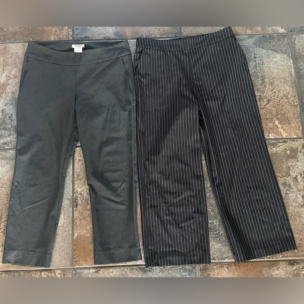 Petite Principle 2 Pair of Gray and Black Pinstripe Stretchy Trousers - Picture 2 of 5